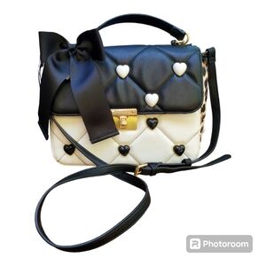 Betsey Johnson Bow Hearts and Leopard Print Handbag Crossbody GUC